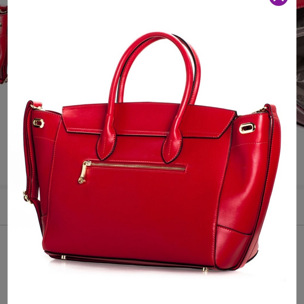 Vintage! Segolene Paris Red Leather Satchel, Large, Dust Bag Included, NWT - Picture 3 of 11